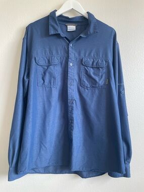Columbia Mens XL Blue Button Up Shirt Fishing Outdoor Lightweight Long Sleeve